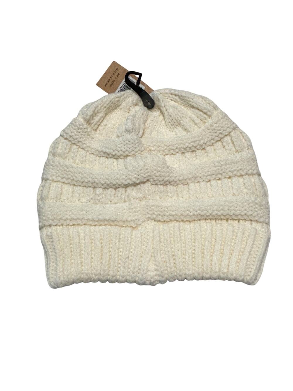 CC NWT Kids Beige Ponytail Hat Ivory Acrylic Beanie Knitted Winter Head Cover